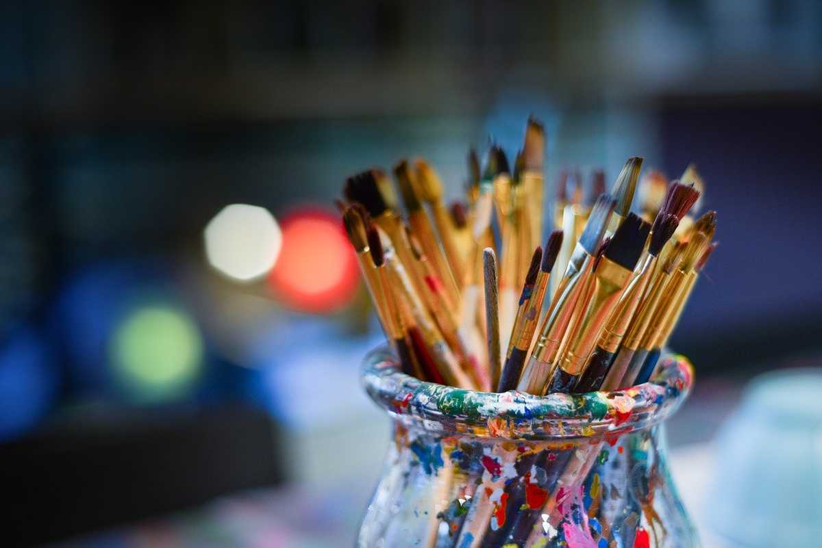 Paint brushes in pot