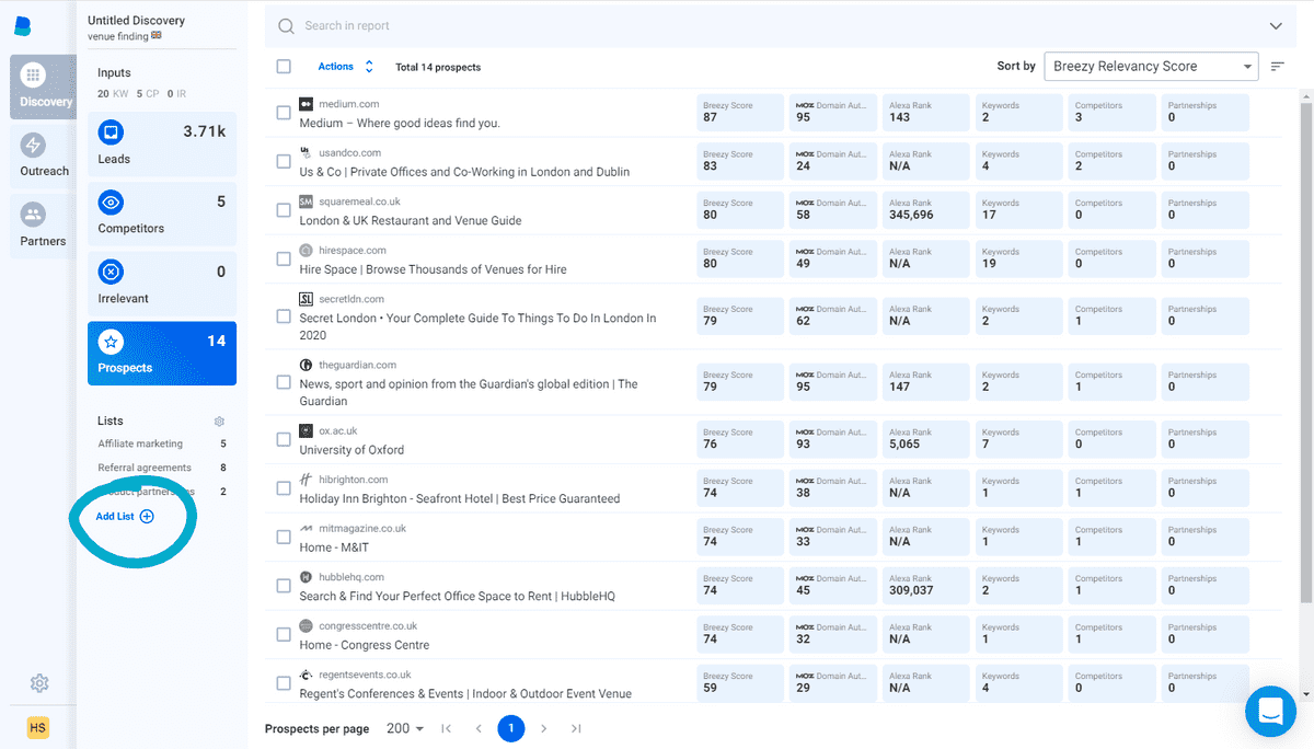 How to group Prospects into lists