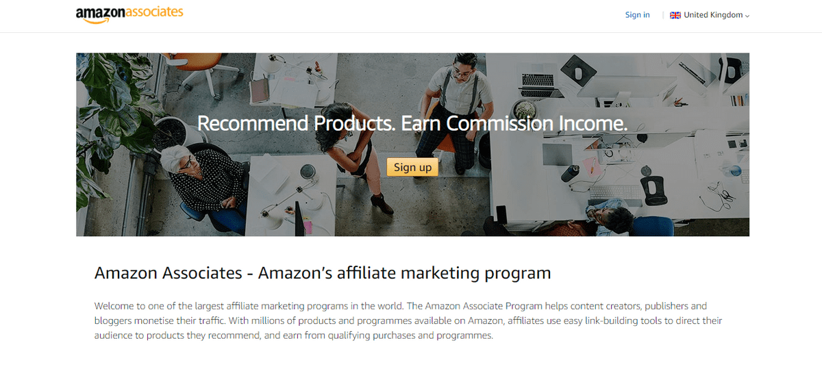 Amazon Associates homepage