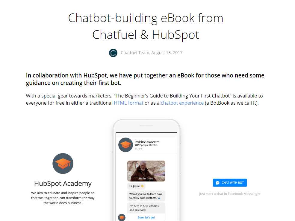 Hubspot and Chatfuel comarketing example