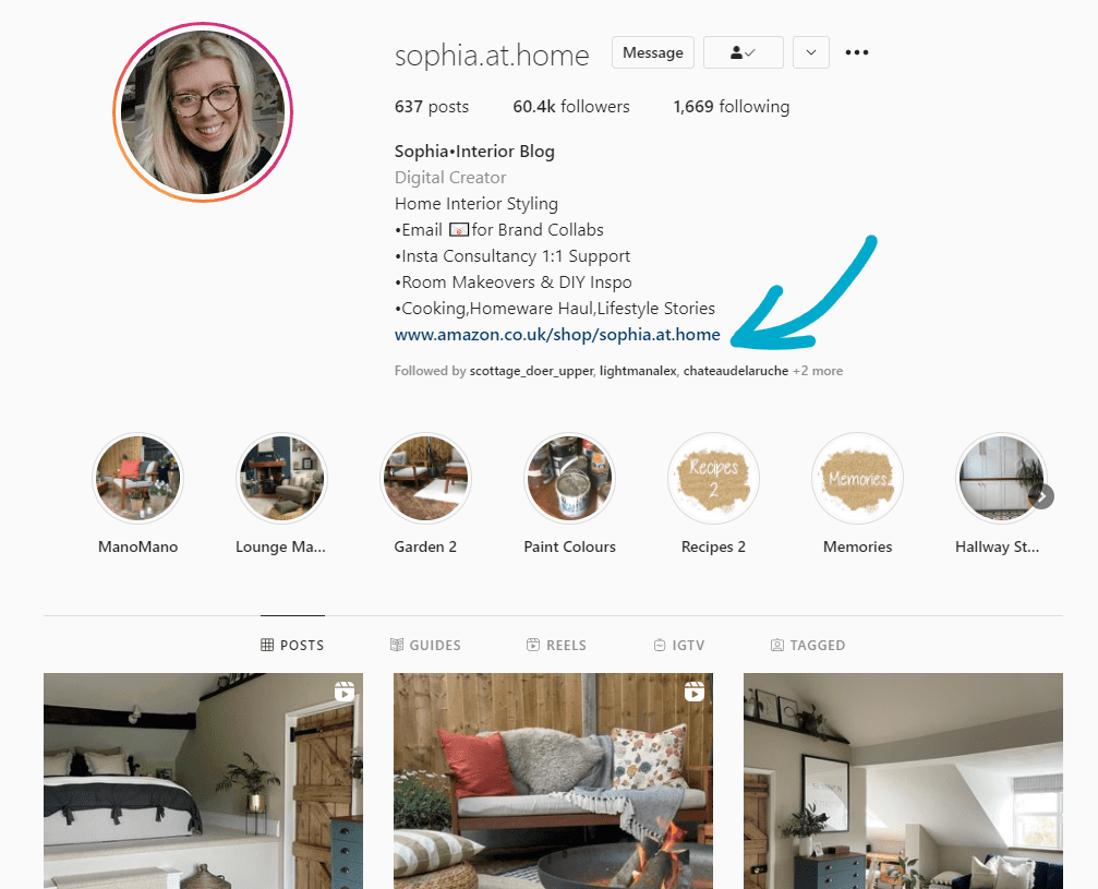 Affiliate marketing on Instagram link-in-bio tool example