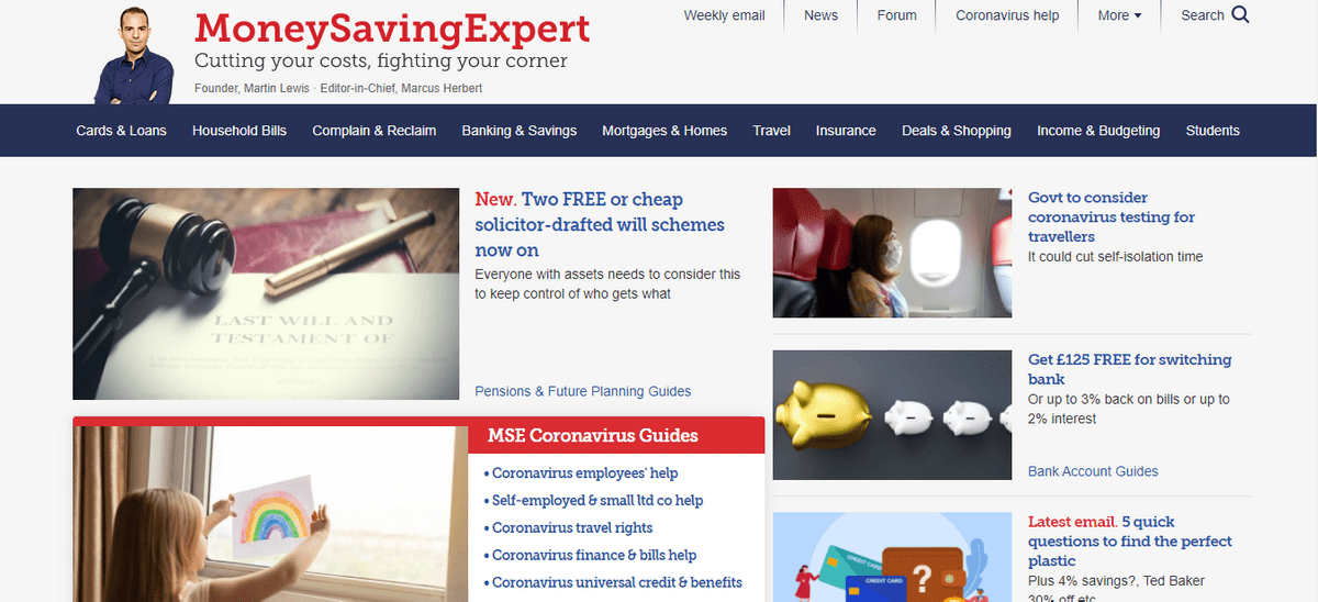 Money Saving Expert homepage