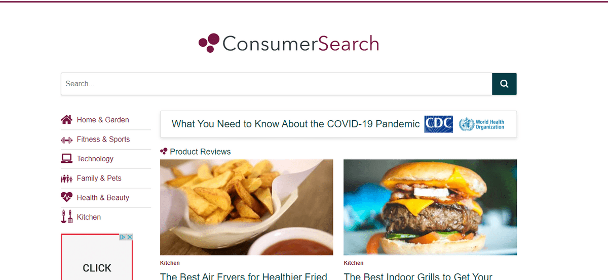 Consumer Search homepage