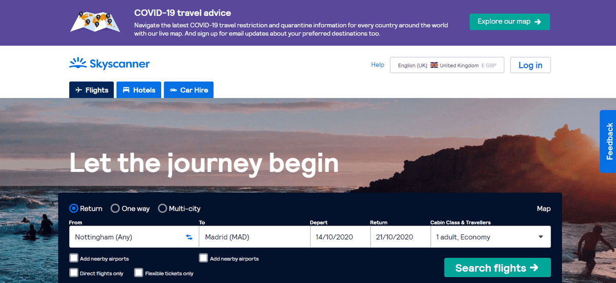 Skyscanner homepage