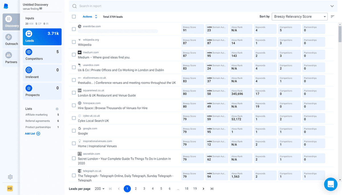 Breezy results page