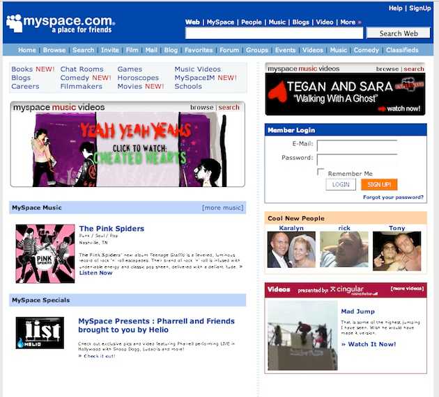MySpace login page 2006